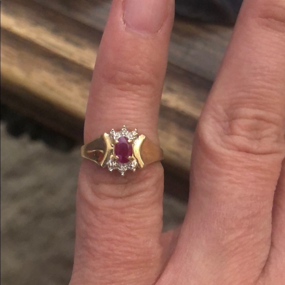 Jacmel Ruby and Diamond 10k Gold Ring Size 3 1/2